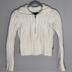 Women’s White Cream Ribbed Knit Wool Zip Up Long Sleeve size M